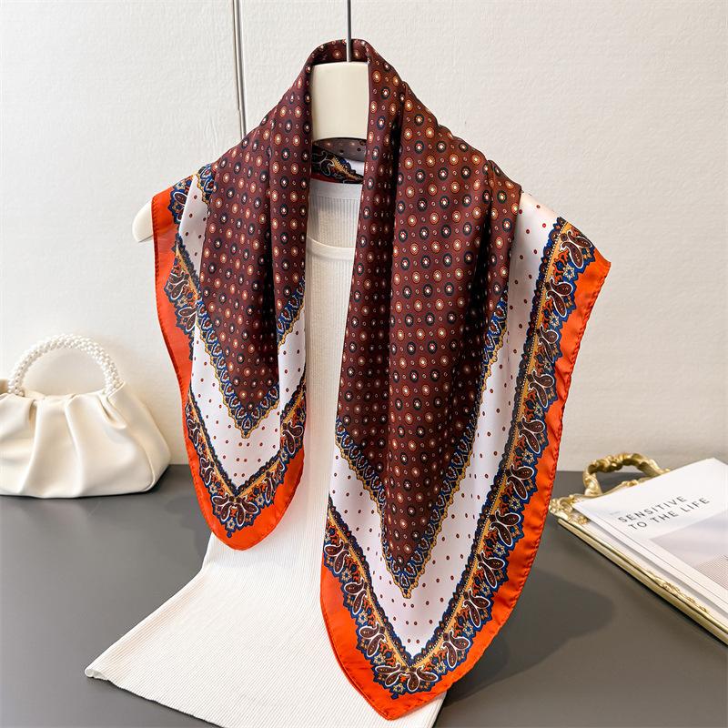French Retro Imitation Silk Printing Square Scarf Shawl Scarf High-end Neck Small Square Scarf Headscarf Silk Scarf Women