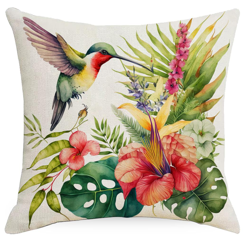Sommerblumen, Flamingo, Kolibri-Pflanzen-Kissenbezug, Heimsofa-Kissenbezug