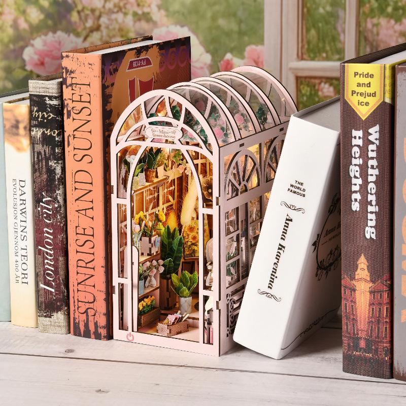 Twilight Cabin Bookends: DIY Wooden 3D Puzzle House Model, Handmade Building Blocks, Assembled Toy Gift.