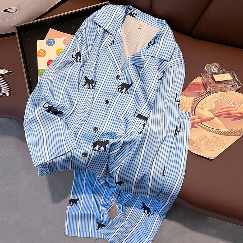 

Женский шелковый пижамный комплект «Лесной тигр» - с длинным рукавом и брюками для весны/осени Large