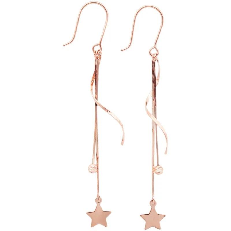 Purple Gold Shiny Flower Long Earrings Women'S Classic Fashion Rose Gold Plated Ear Hooks