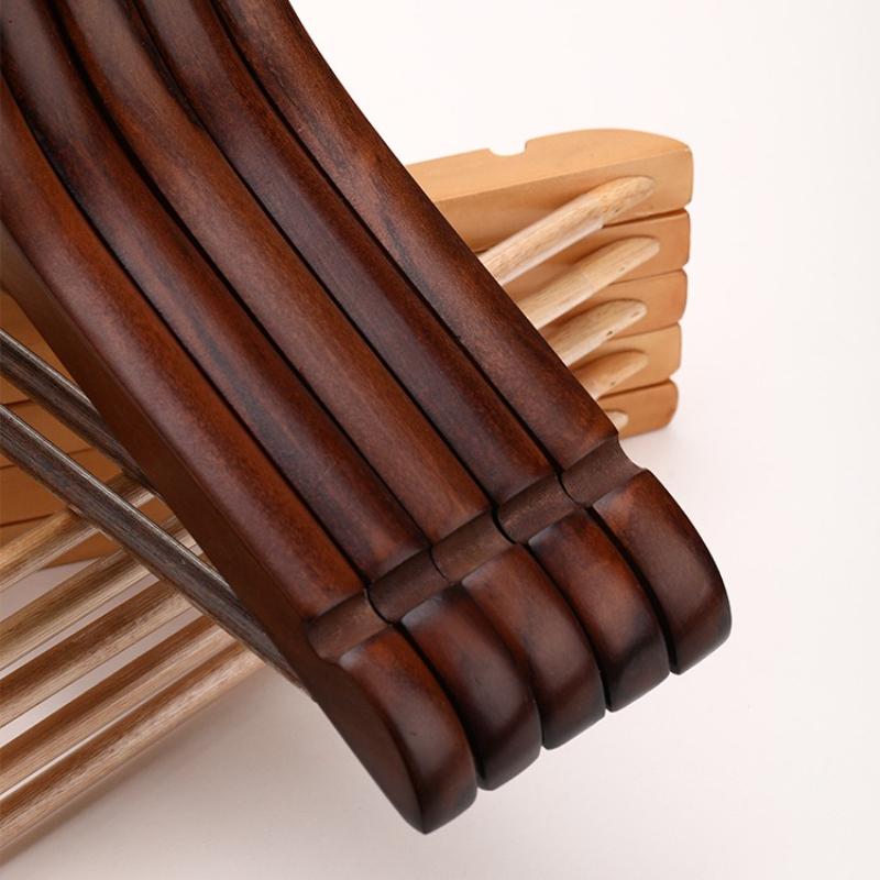 Wooden Hangers 5pcs Solid Wood Coat Hanger Heavy Duty, Smooth Finish High-Grade Wooden Clothes Hanger with Non Slip Pant Bar, 360° Swivel Hook