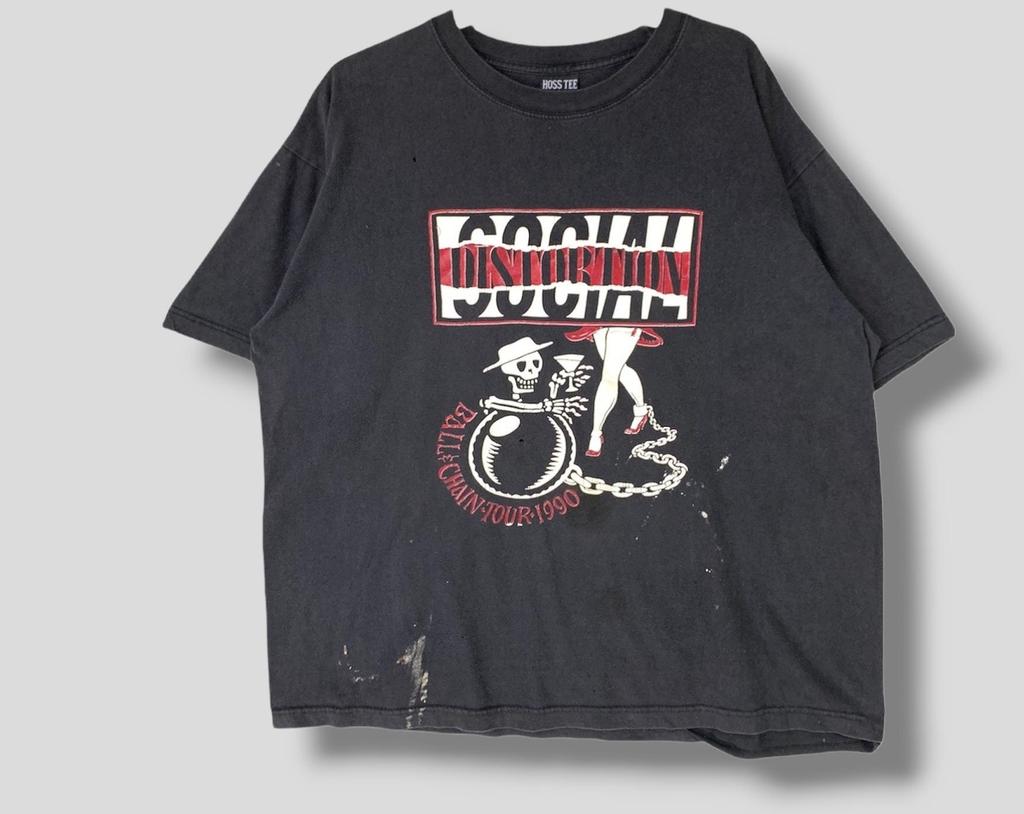 Vintage Social Distortion Ball Chain Tour Distressed T-Shirt Punk Rock Concert Tour Band Tee Black XLarge