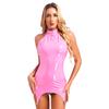 Dámské spodní prádlo Bodycon šaty s podvazkovými klipsy Lakovaná kůže Bodycon šaty Halter bez rukávů vzadu zip na zip Party Club šaty Klubové oblečení