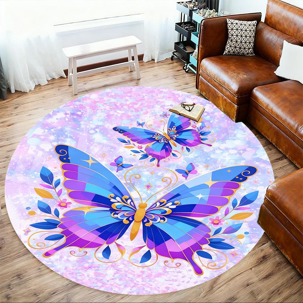 1PC Butterfly Fantasy Round Chair Mat Area Rug - Non-Slip, Floor Mat for Office, Bedroom, and Indoor Decor -Gift D1127178