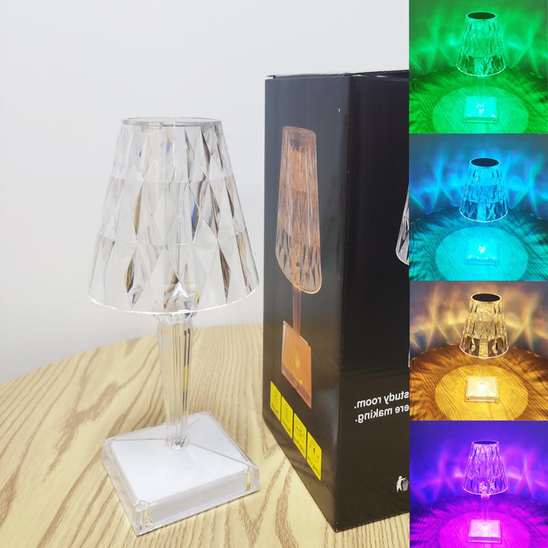 Luxury Rechargeable Usb Acrylic Crystal Color Modern Rgb Led Projection Night Light Touch Table Lamp Light
