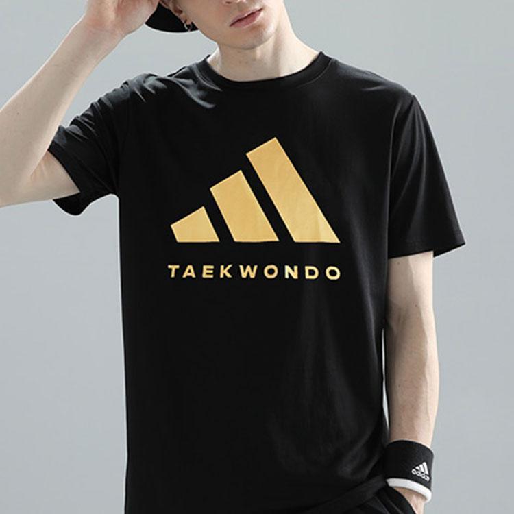 Adidas Klasické Pohodlné Tréninkové Běžecké Sportovní Pletené Tričko s Krátkým Rukávem a Kulatým Výstřihem Unisex Top Černá Zlatá ADICLTS24TK-BG