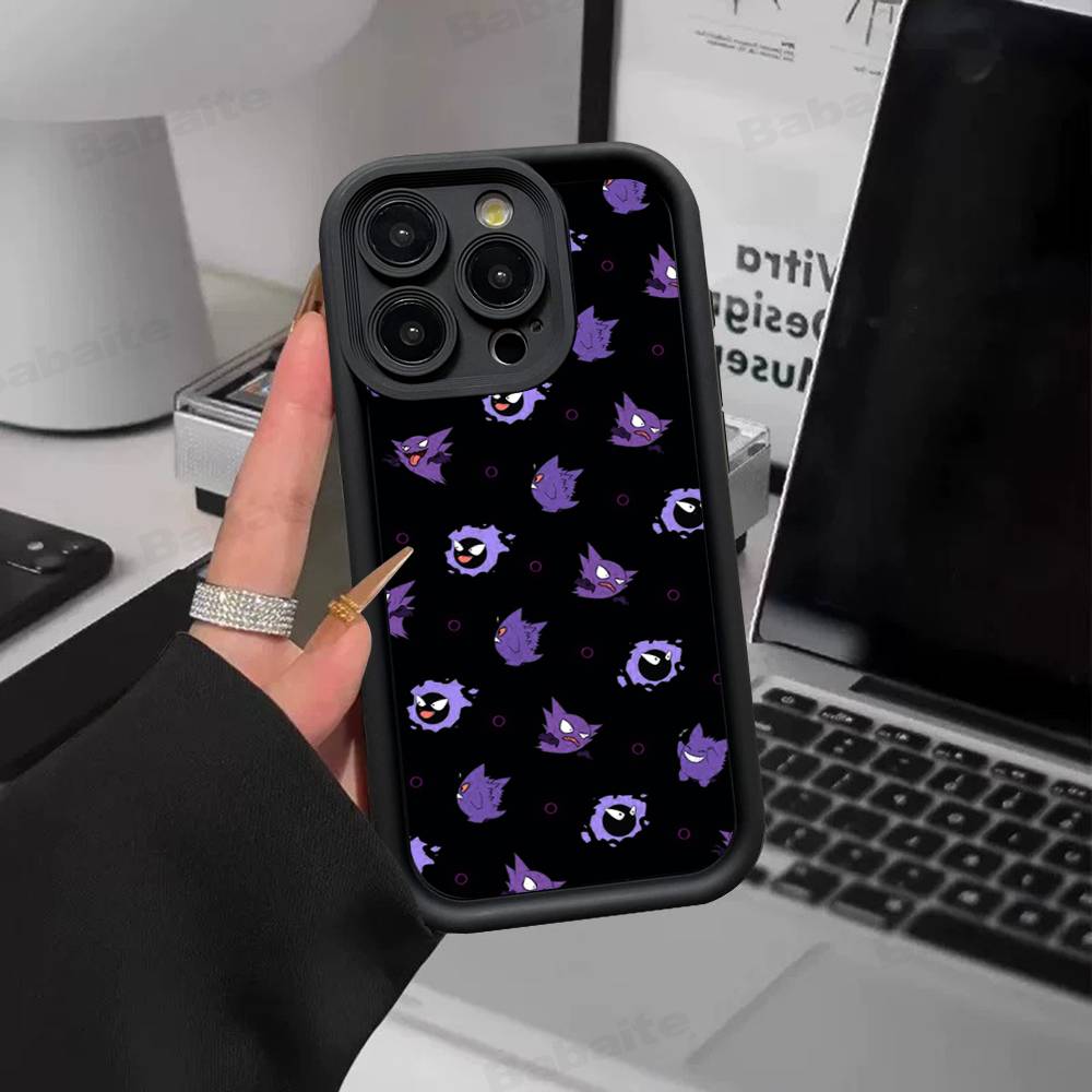 Anime P-Pokemon Gengar Phone Case For iPhone 11 12 13 16 15 17 14 Pro Max Soft Funda Silicone Cover