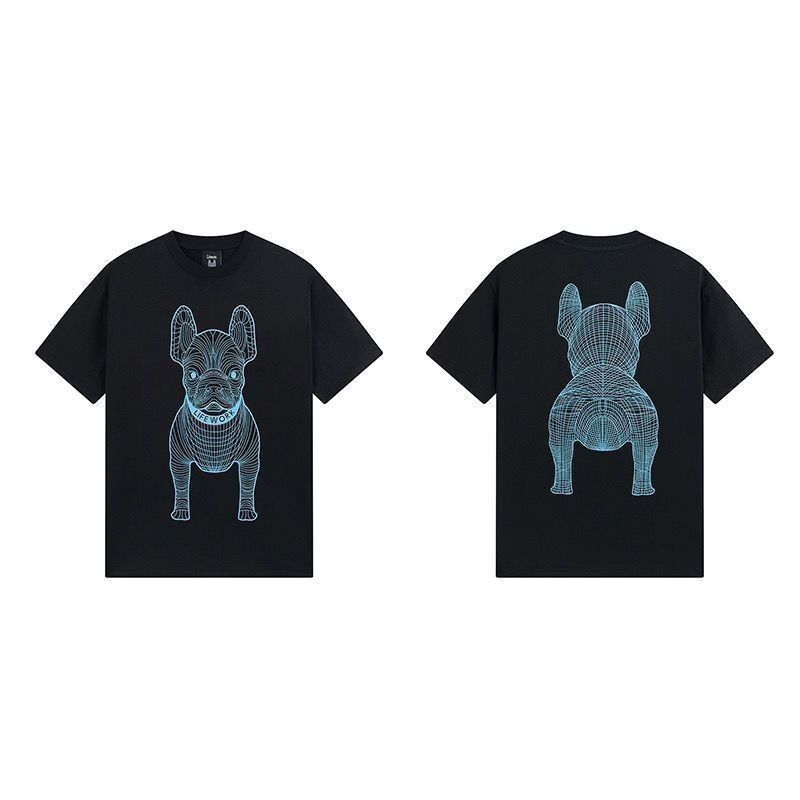 Trend  2025 Korean Niche Design Tide Brand Lifework Short-sleeved T-shirt 3D Three-dimensional Dog Head Male and Female Couples
