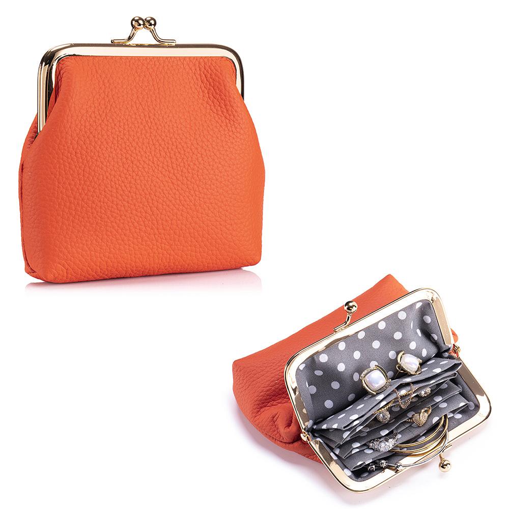 Leather Kiss Lock Closure Coin Purse - Polka Dot Lining Frame Clasp Pouch, Mini Retro Wallet for Coins & Lipstick,Gift for Girls