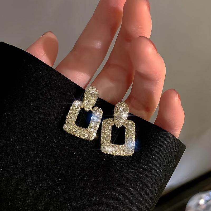 Fashion Crystal Rhinestone Geometric Square Stud Earrings