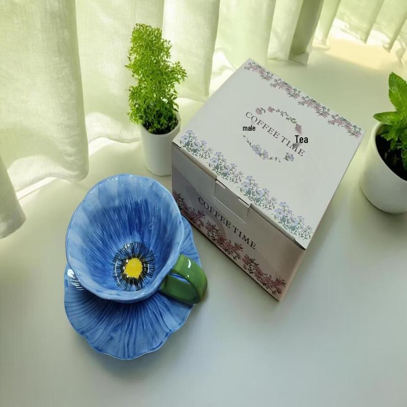 Poppy Flower Ceramic Coffee Cup Set