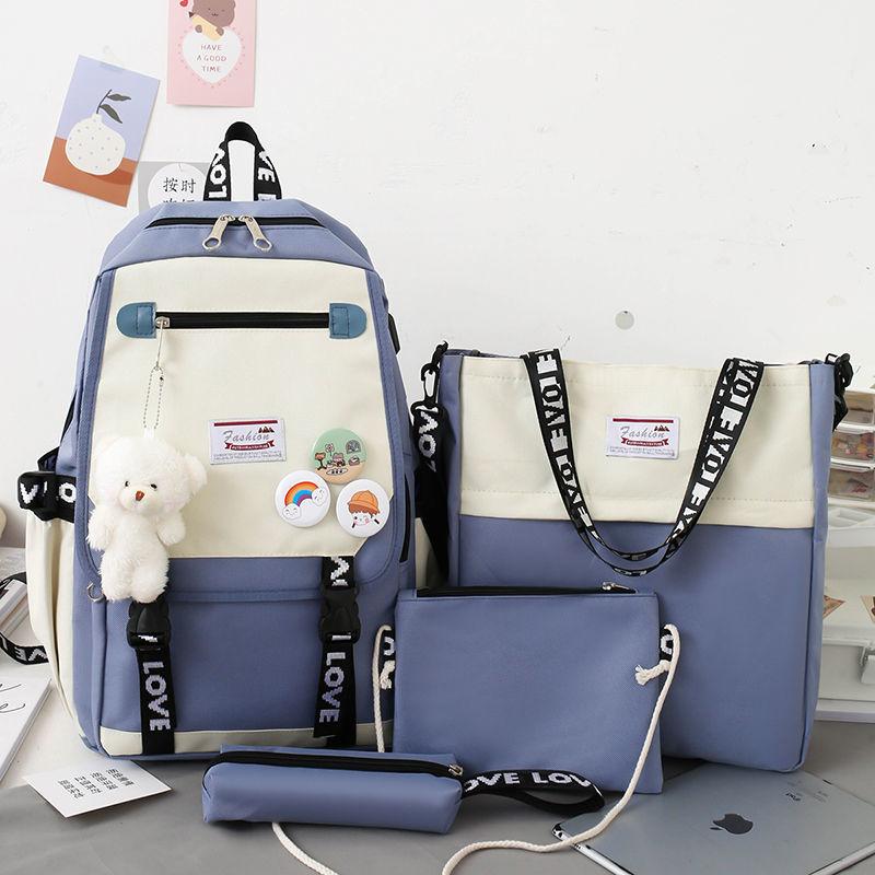 Fash Large-Capacity Primary School Junior High School Students Shoulders Backpack High School Five Sets of Multi-Compartment  Bag