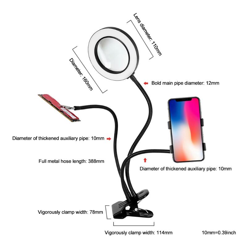 10X LED Magnifying Lamp 360°Flexible Adjustable Gooseneck Magnifier Light for Reading Craft Close Work
