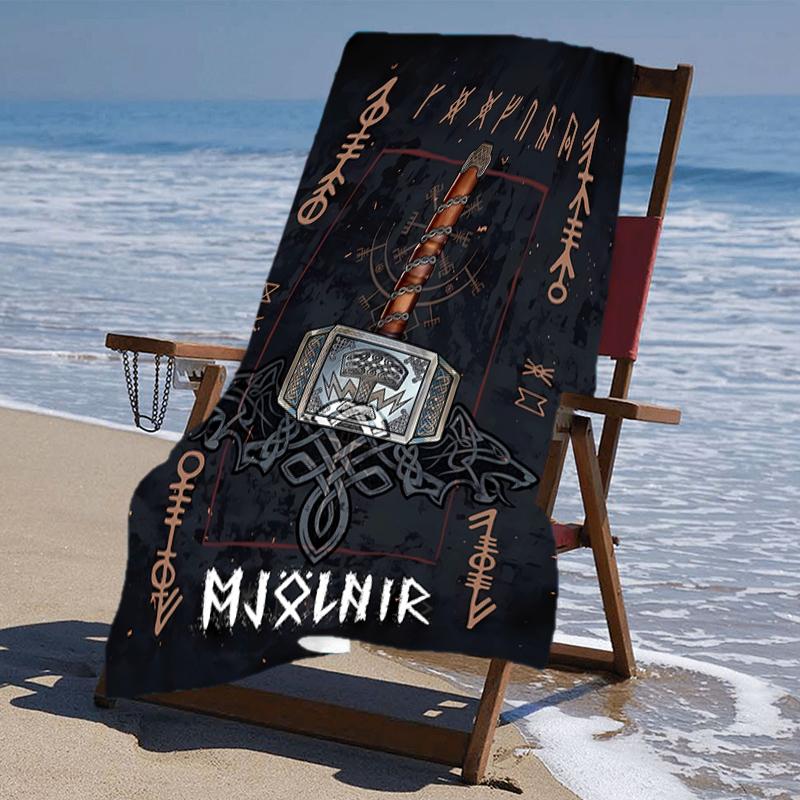 proof beach towel with a Valknut pattern - soft,absorbent,quick-drying,machine washable - perfect for swimming,camping,bathing
