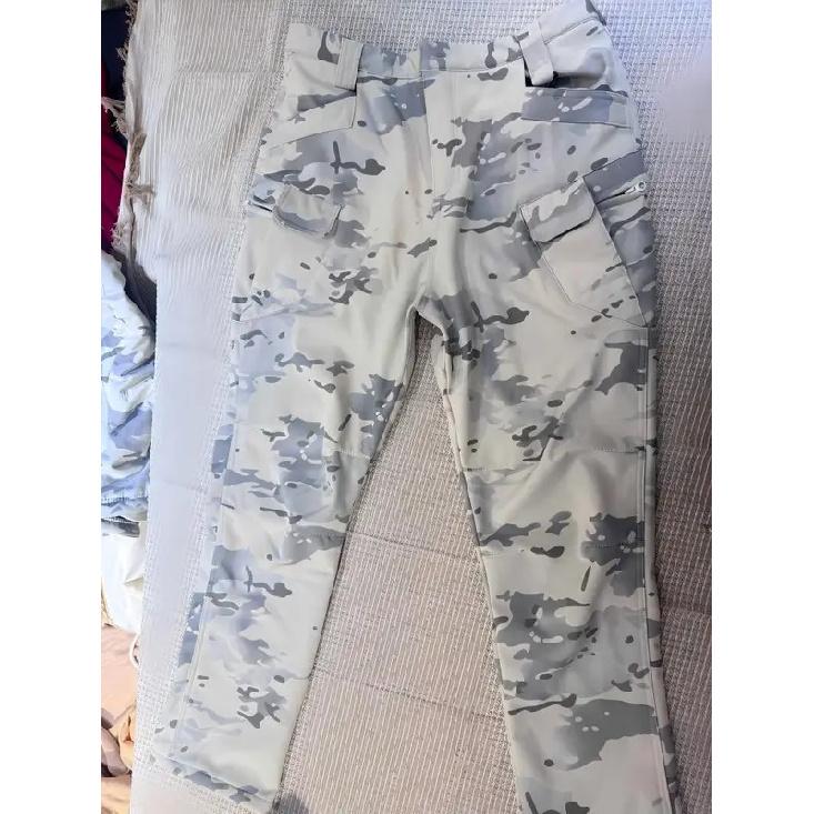 Men's Snow Camo Shark Skin Tactical Pants, Winter Fleece Lined Waterproof Windproof Softshell Trousers for Outdoor Skiing Hiking