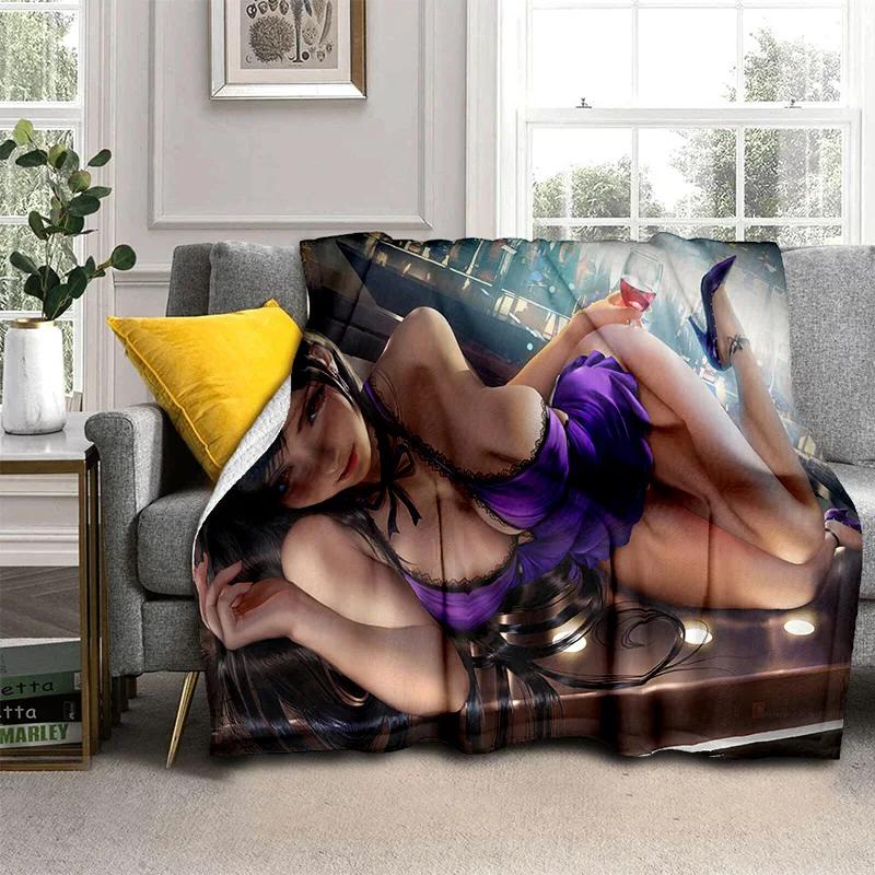 3D Tifa Aerith Sexy Lace Girl Game Cartoon Blanket,Soft Throw Blanket for Home Bedroom Bed Sofa Picnic Office Cover Blanket Kids