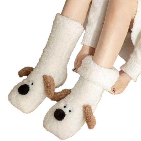 

Yousheng Fluffy Indoor Socks Cute Fuzzy Dog Socks with Ears Cozy Cabin Socks Men Women Warm Winter Socks for Home Lounging Sleeping белый
