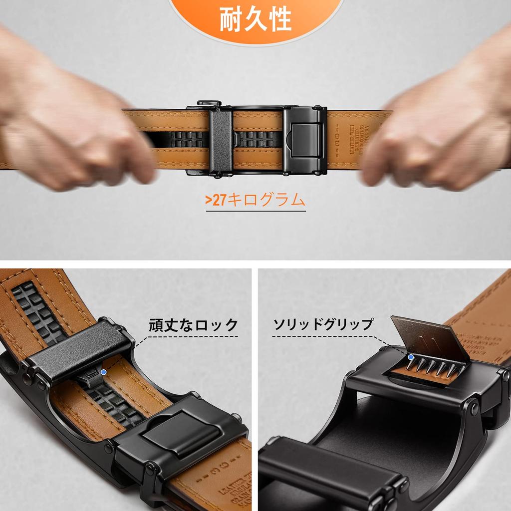 [BULLIANT] Men's Belt Set of 2, Large Size Belt for Suits and Business, No Holes, Automatic Lock, Infinitely Adjustable 35mm Belt, Gift Box Included