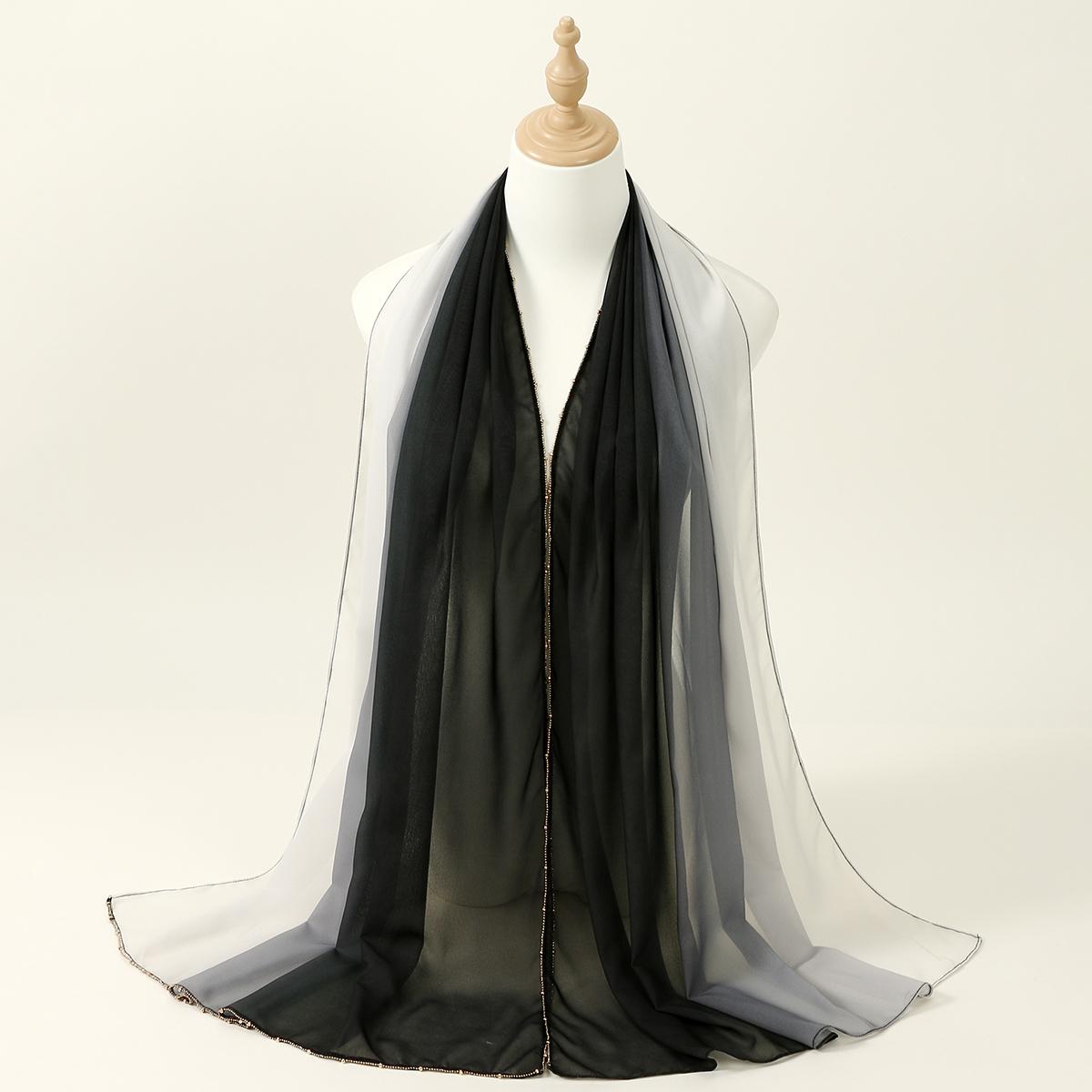 

Шифоновый градиентный шарф-хиджаб с цепочками для женщины, мусульманский хиджаб, длинная шаль, шарф, высокое качество, модная мусульманская повязка на голову 180*70 см