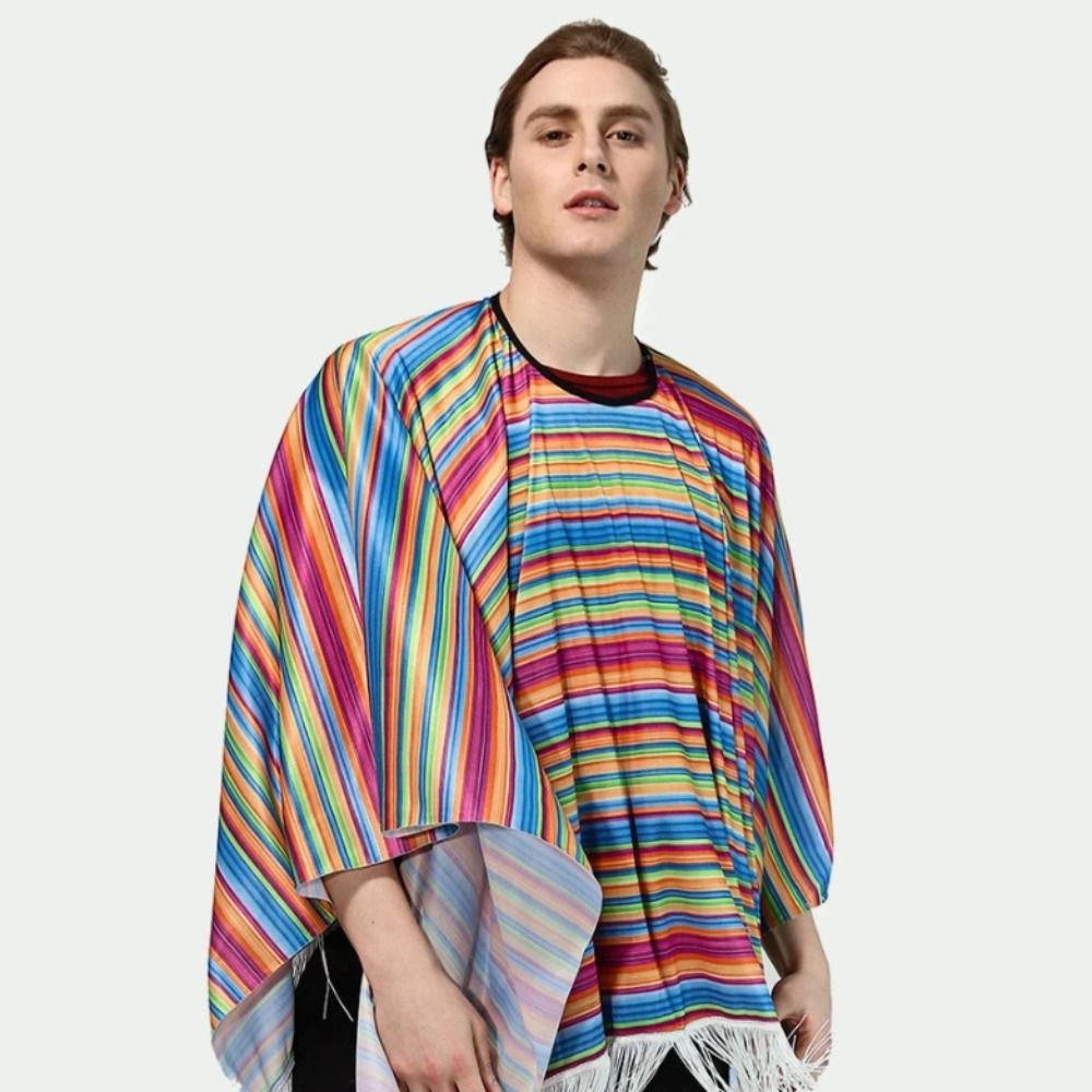 Halloween Mexican Costume Ethnic Cloak Mexican Poncho Mexican Style Cloak Cape  Kids Adult