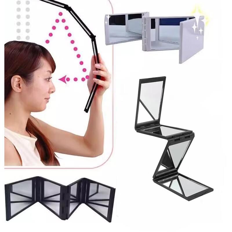Chense Four-Way Folding Mirror for Self-Haircut, Rear-View Mirror for Back of Head, Portable Makeup Mirror, Black