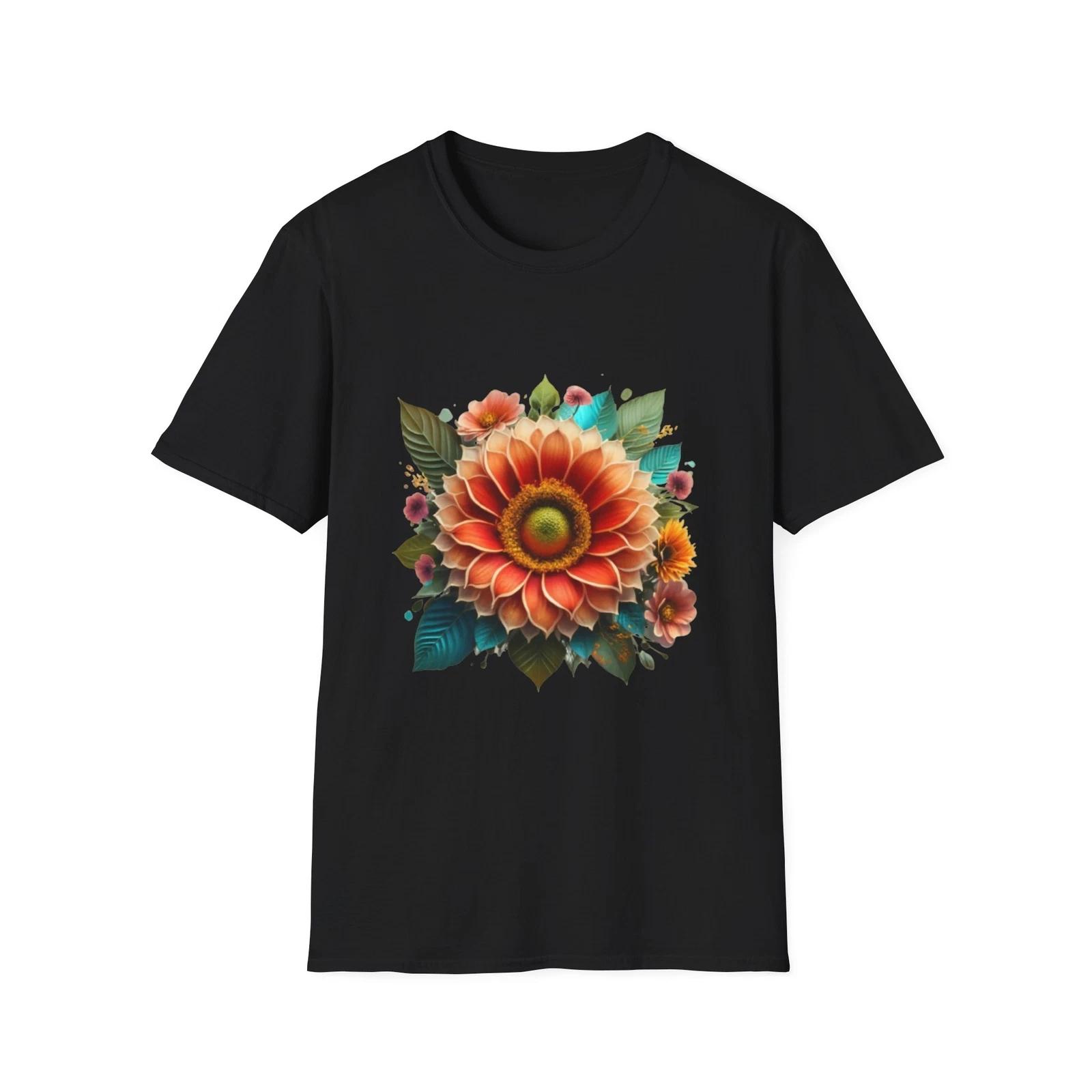 Floral Art Unisex Softstyle T-Shirt, Vintage Flower Tee, Nature Lover Gift, S