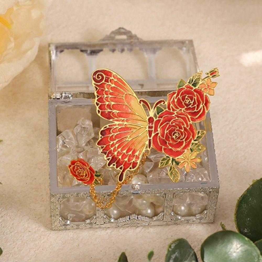 Tassel Chain Metal Butterfly Bookmark Hollow Flower Flower Painting Bookmark  For Book Lovers