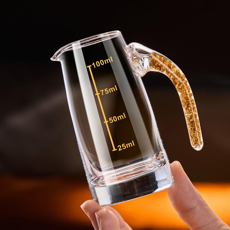 Elegant Crystal Glass Shot Cups With Pourer Set Gold Foil Matte Transparent Styles Whiskey Sake Tequila Serving
