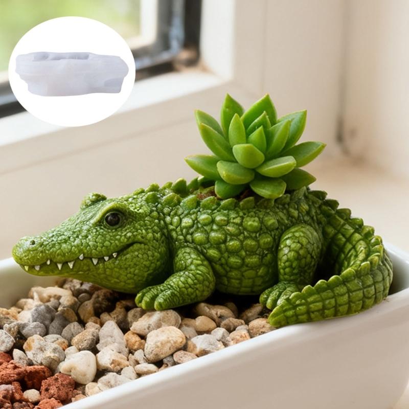Flexible Silicone Alligator Shape Planter Mold For Resin Art Concrete Cement Casting And Decorative Candle Container