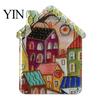 Metal Cabinet Magnets Vintage House Refrigerator Magnet, Colorful Fairy Tale Town Magnetic Fridge Decoration Kitchen Accessories Lockers Decorative