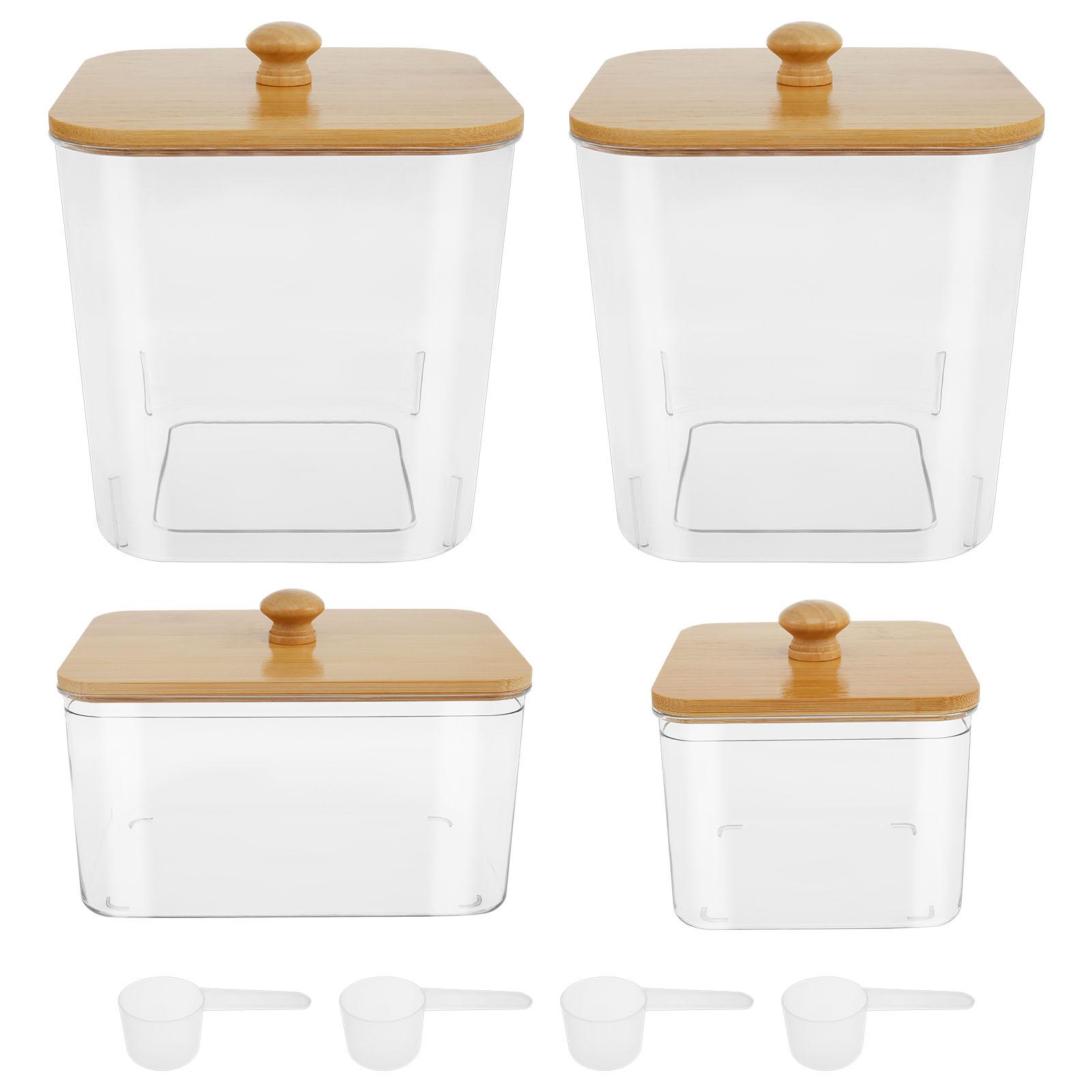 

4 шт. контейнер для капсул для стирки с бамбуковой крышкой, прозрачный держатель для листов для сушки, контейнер для ароматизаторов для стирального порошка, прачечная