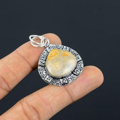 Friendship Day Sale 925 Silver Fossil Coral Gemstone Ethnic New Pendant Jewelry