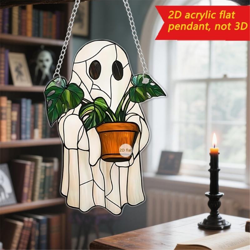 Cartoon Halloween Ghostly 2D Flat Acrylic Wall Decors Light Hanging Craft Ornament For Home Office School Decoration