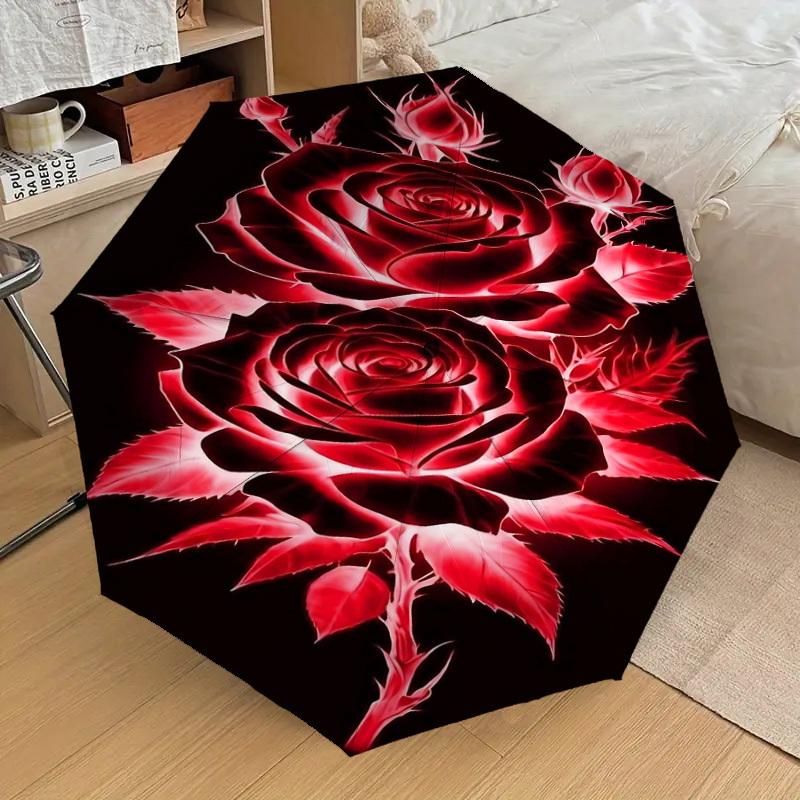 1pc Rose Petals Automatic Open/Close Umbrella Compact Folding Umbrella with 8-Rib Shaft for Women/Men, Elegant Birthday1188S
