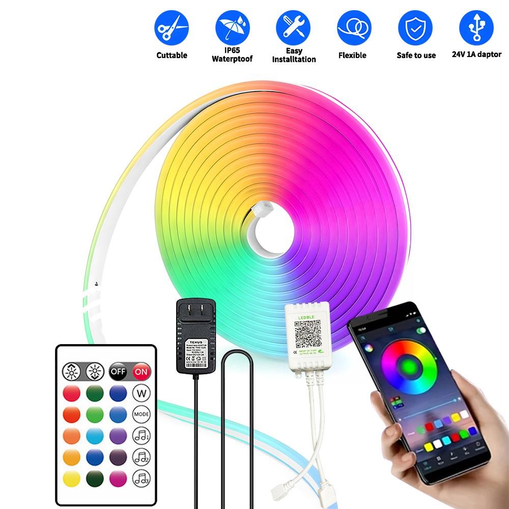 30M Outdoor RGB Neon Lights 24V Flexible Waterproof Silicone Neon Rope Light Gaming Home Decor DIY Wall Led Neon Strip Lights