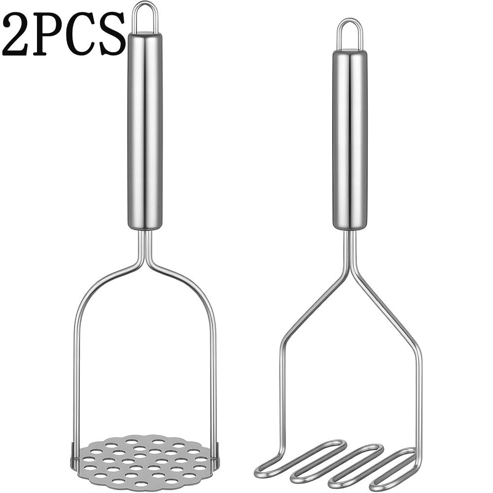 

2pcs/set Stainless Steel Potato Masher Home Vegetable Fruits Press Mesh Cooking Tool Manual Food Crusher Kitchen Acceesories