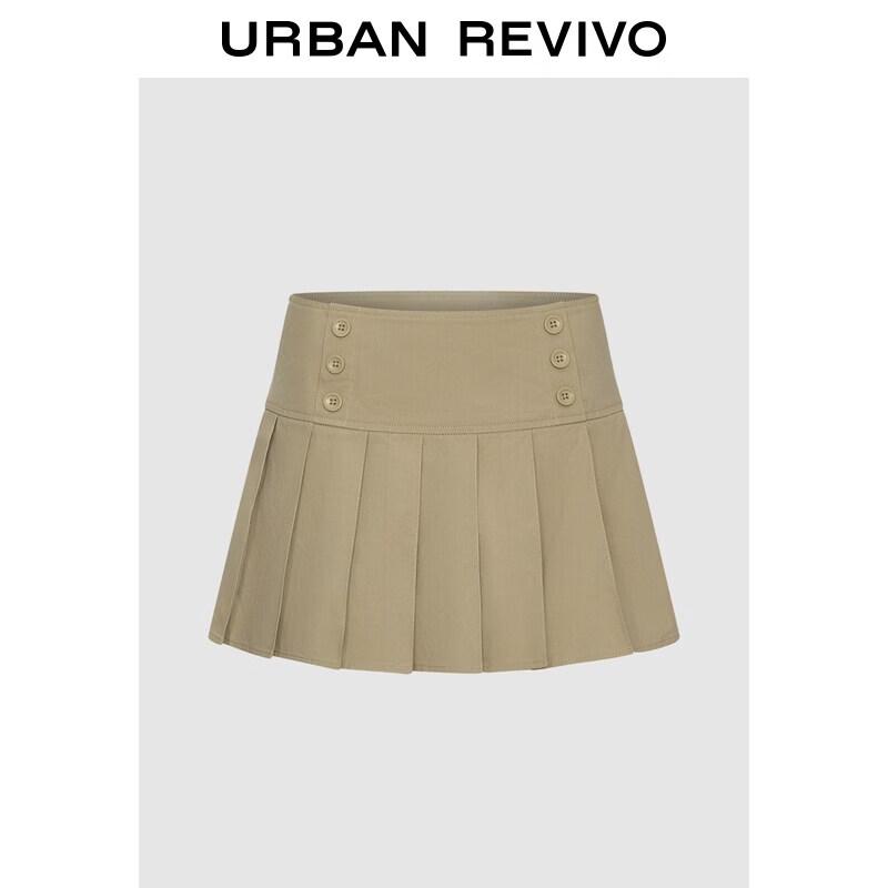 UR2026 Women s Retro Pleated Double-breasted Skirt XS