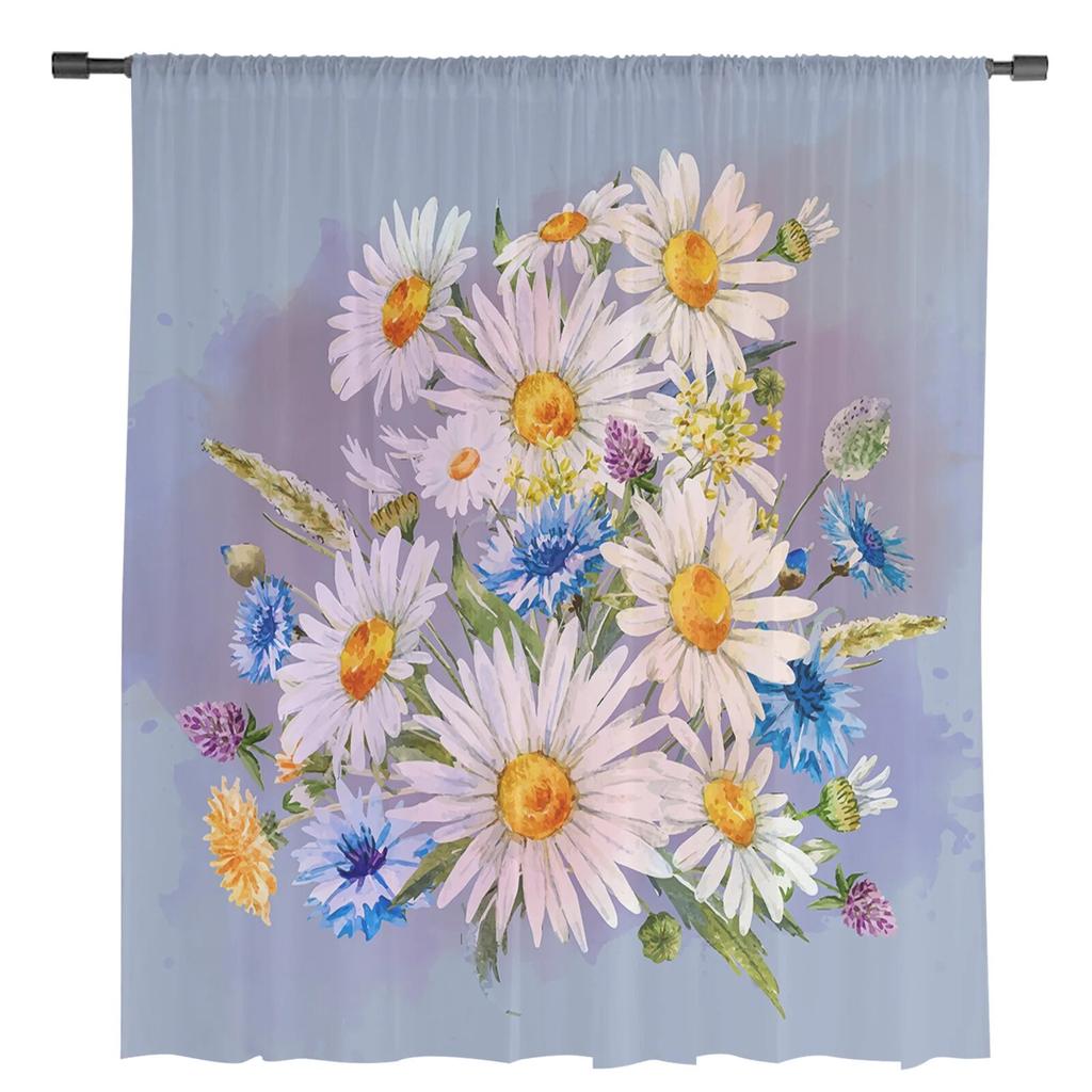 Blumen Gänseblümchen Minimalistische Fenster-Tüllvorhänge für Wohnzimmer Küche Moderne Fensterbehandlungen Voile-Vorhänge