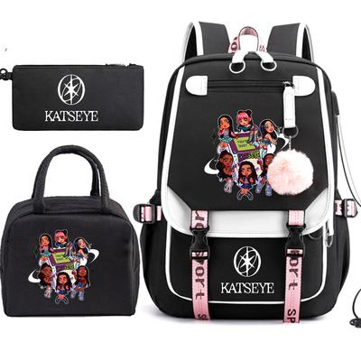 3 Piece School Backpack Set for Students Large Capacity Oxford Cloth Schoolbag with Shoulder Strap and Pencil Case