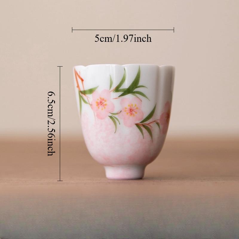 

1pcs Hand Drawn Peach Blossom Tea Cup Personal Tea Cup Household Chinese Ceramic High Footed Tea Cup Drinking Utensils 200ml