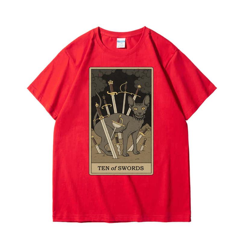 

220GSM Heavyweight T-shirt 100% Cotton T Shirt Ten Of Swords Print Men Causal O-neck Basic Male Tops Tee