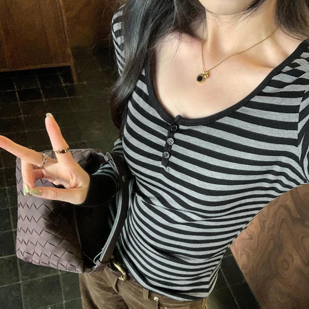 Women's Spicy Girl Slim Fit Striped Long Sleeve Top - New 2026 Style