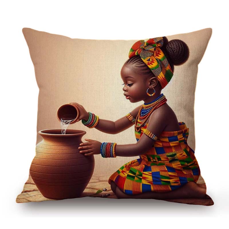 Beautiful African Girl Traditional Africa Costume Fashion Art Lady Oil Painting Ethnic Style Sofa Pillow Case Cushion Cover