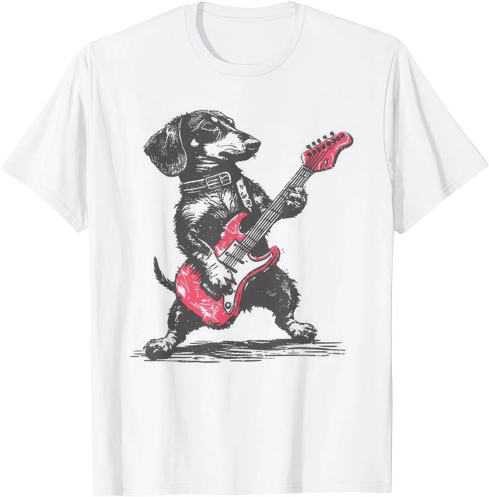 Vintage Dachshund Playing Guitar Retro Dog Music Humor T Shirt