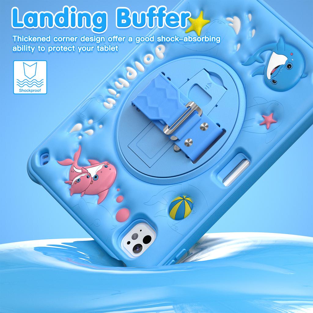 For iPad Pro 11 (2024) Case Cute Dolphin Kickstand PC+Silicone+TPU Tablet Cover