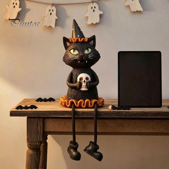 Unique Gifts for Halloween Lovers Figurines, Spooky Ghost Skeleton Pumpkin Black Cat Resin Ornaments, Durable Seasonal Home Accents Tabletop
