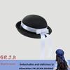 Korean Style Woolen Flat Top Hat With Ribbon For Women Autumn
