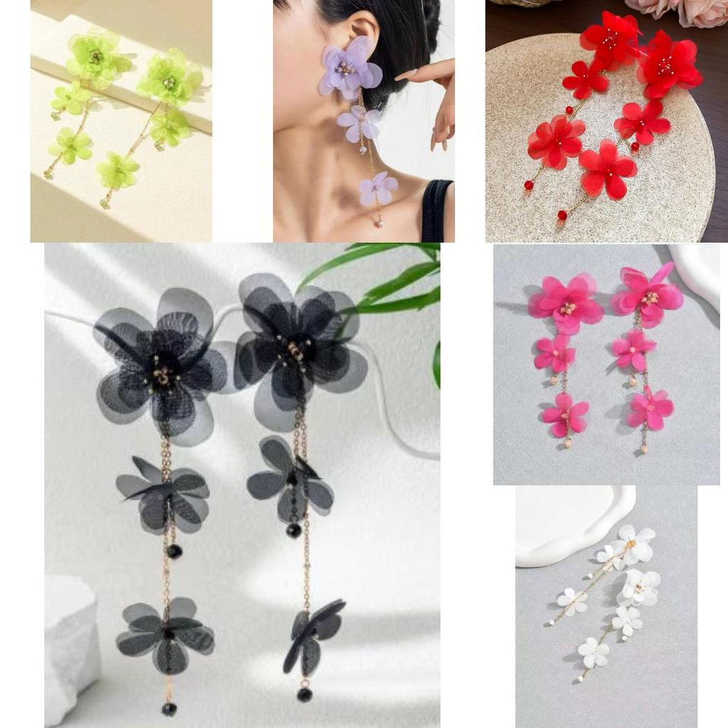 Petal Drop Earrings With Tassel Chain For Summer Outfits And Trendy Accessories