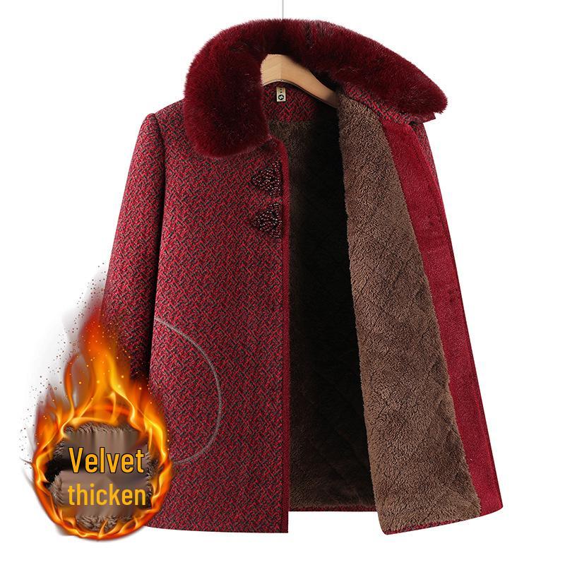 Elderly Women's Stylish Mink Velvet Thickened Winter Coat